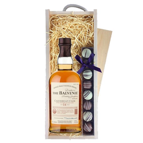 The Balvenie Caribbean Cask 14 Year Old Whisky & Heart Truffles, Wooden Box